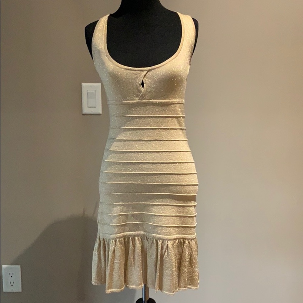 Gold Bebe Mini Cocktail Dress